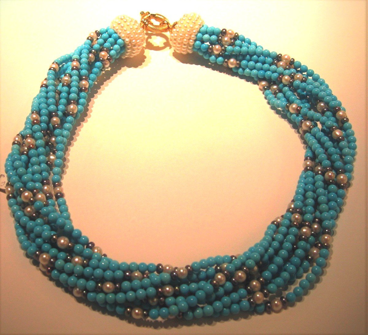 COLLIER TORSADE PERLES DE CULTURE ET PERLES DE TURQUOISES  NATURELLES (MINE SLEEPY BEAUTY)-photo-1