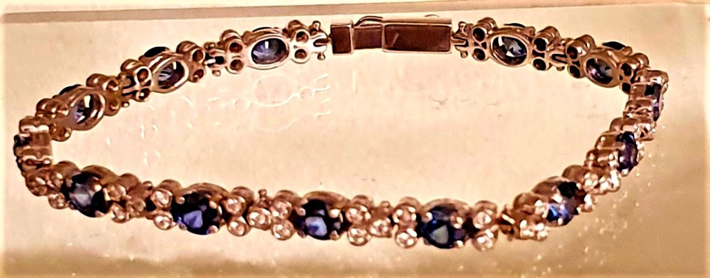 BRACELET EN OR BLANC 750°/°° ALTERNANCE de SAPHIRS BLEUX FINS et DIAMANTS BRILLANTÉS -photo-4
