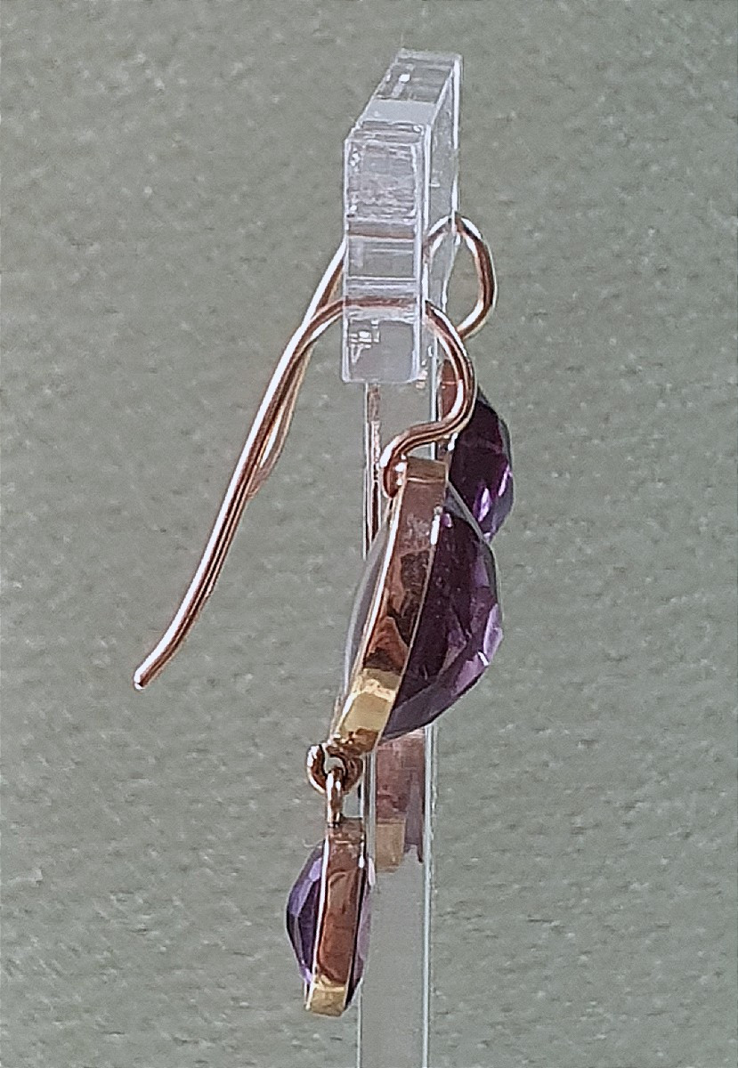Two-part Earrings In Yellow Gold And Faceted Amethyst-photo-3