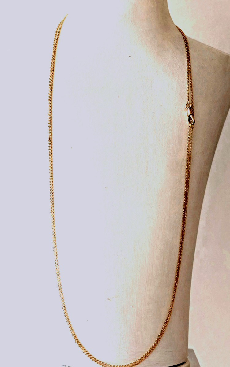 LONG SAUTOIR OR JAUNE MAILLE JASERON - 19ème SIÈCLE -photo-1