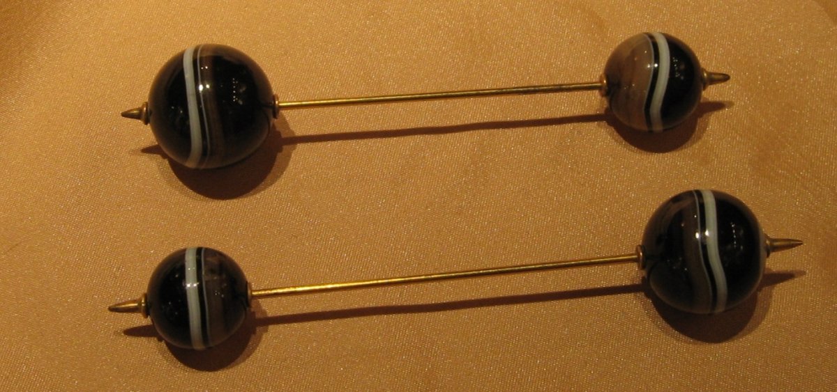 A Pair  Of Hat Pins  With  Agate  White And Black