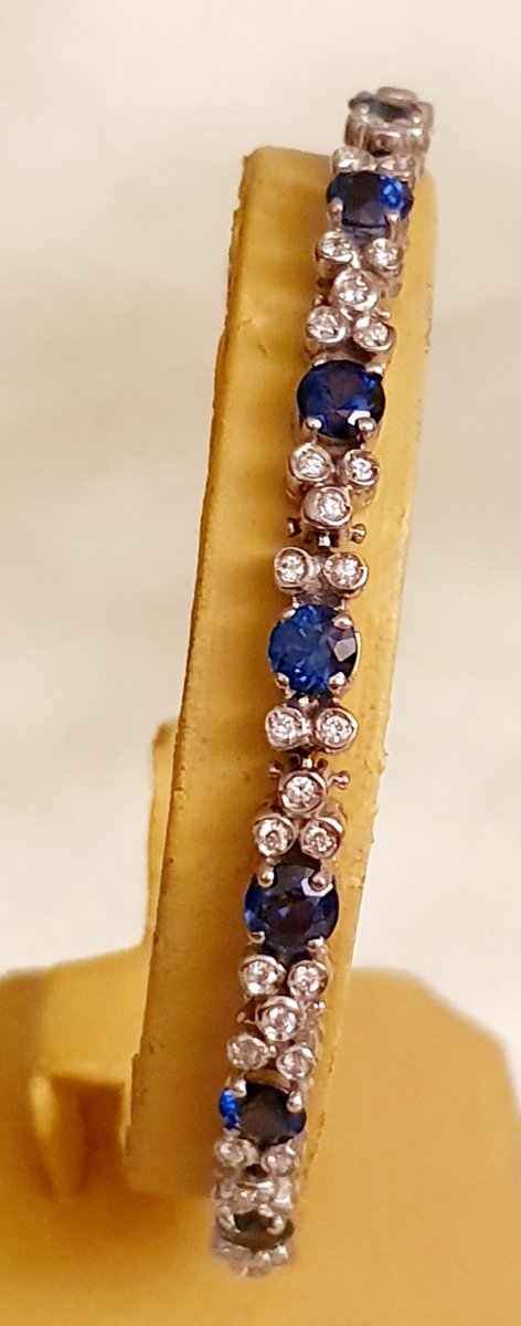 White Gold Bracelet With Blue Fine Saphirs & Diamonds-photo-3