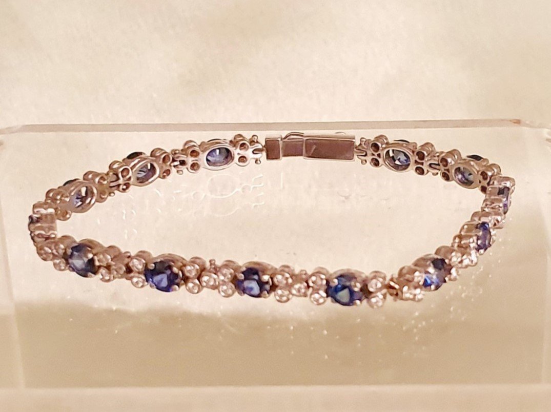 White Gold Bracelet With Blue Fine Saphirs & Diamonds-photo-4