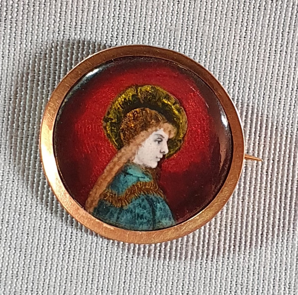 BROCHE RONDE EMAILLEE ART NOUVEAU - Limoges