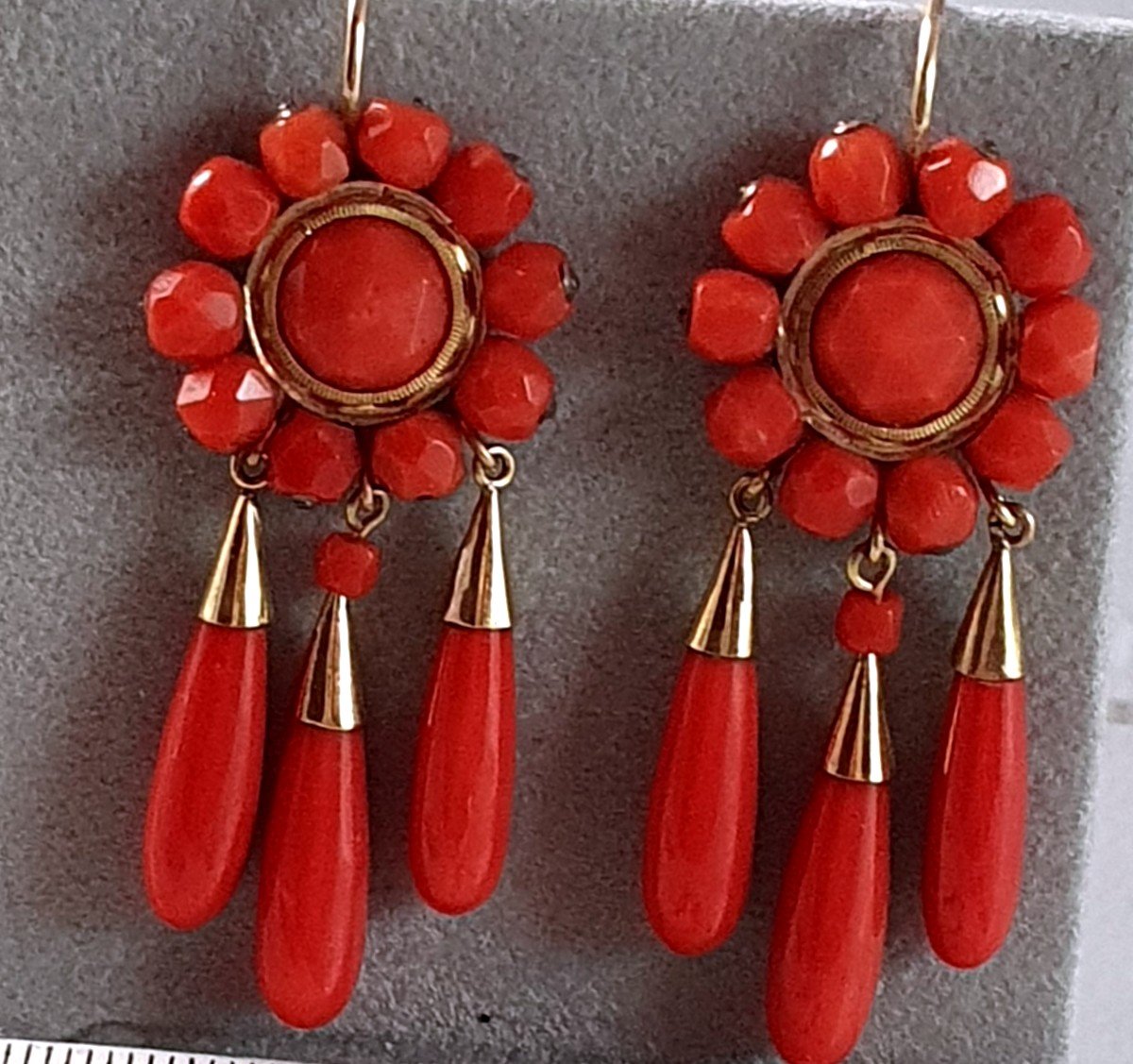 XIX Th Century - Large Earrings Facetted Coral-photo-3