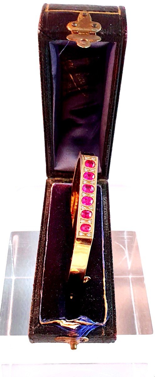 Opening Ring Bracelet In Gold With Fine Rubies And Diamonds - 19th Century-photo-2