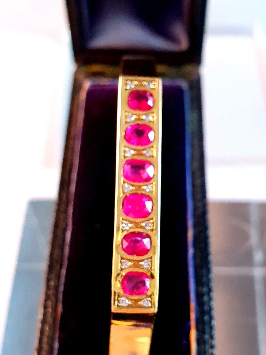 Opening Ring Bracelet In Gold With Fine Rubies And Diamonds - 19th Century-photo-3