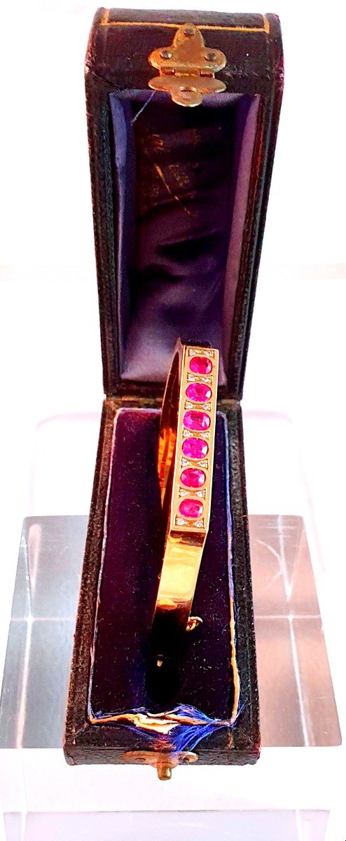 Opening Ring Bracelet In Gold With Fine Rubies And Diamonds - 19th Century-photo-5