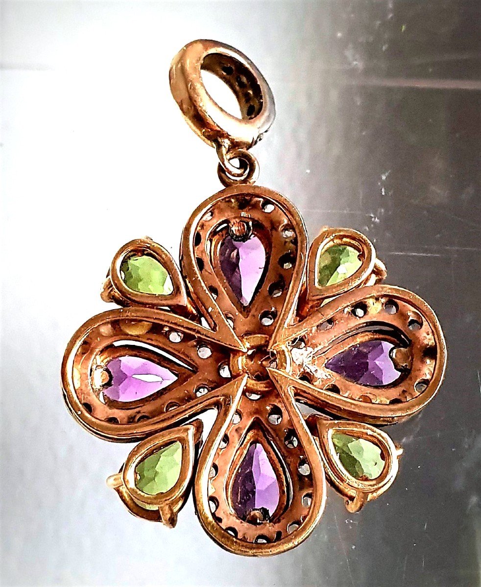 PENDENTIF or et argent avec AMETHYSTE - PERIDOT et ROSES de DIAMANTS -photo-2