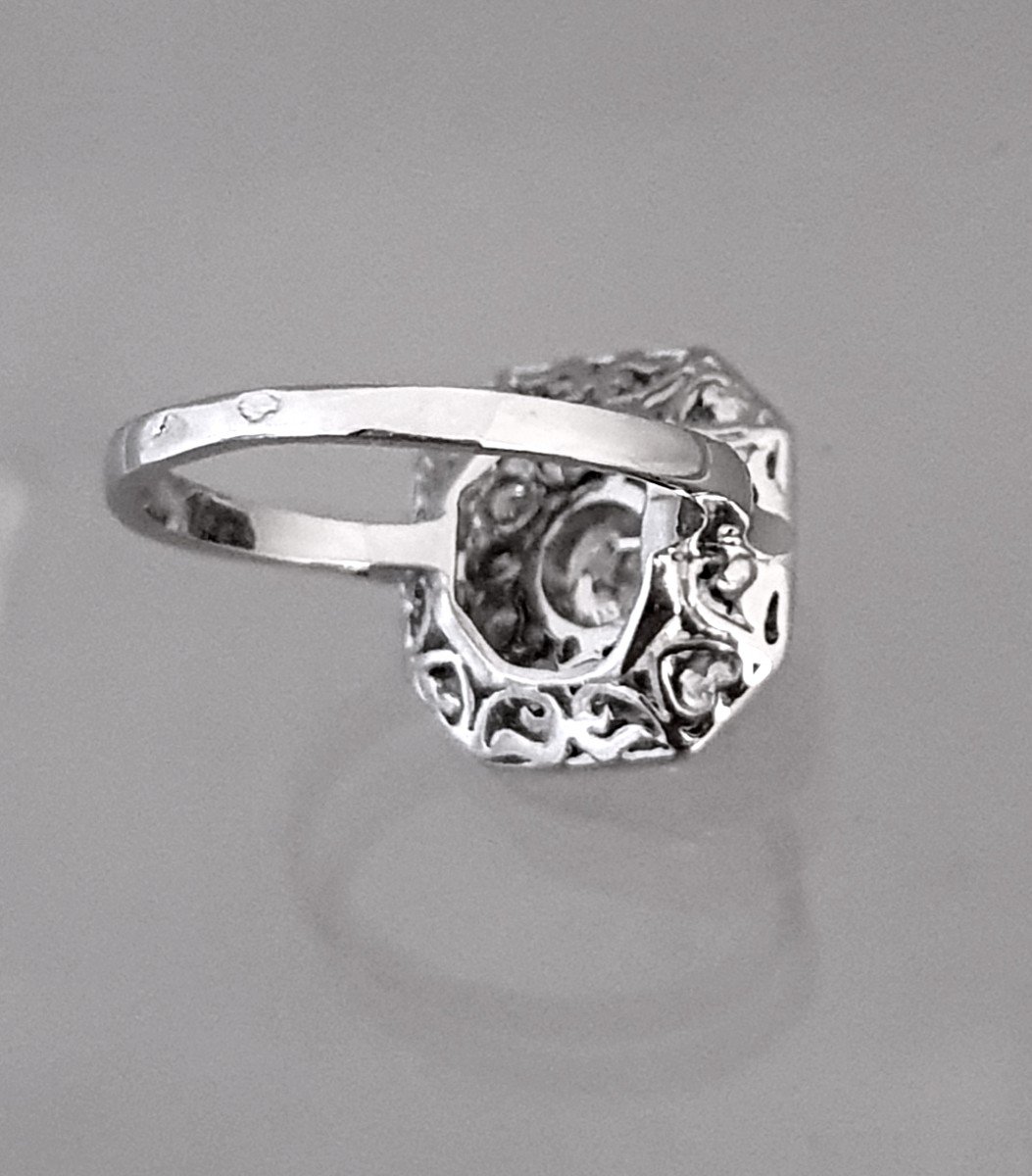 BAGUE de MARIAGE  OCTOGONALE OR BLANC & DIAMANTS -photo-2