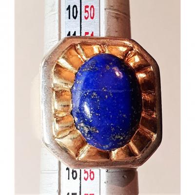 BAGUE OR et ARGENT avec CABOCHON LAPIS-LAZULI