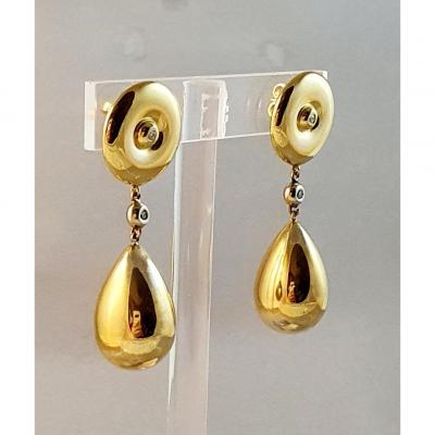 BOUCLES d'OREILLES EN OR JAUNE en 3 PARTIES