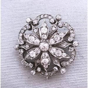 BROCHE ANCIENNE RONDE en OR et DIAMANTS - FIN XIXème SIECLE