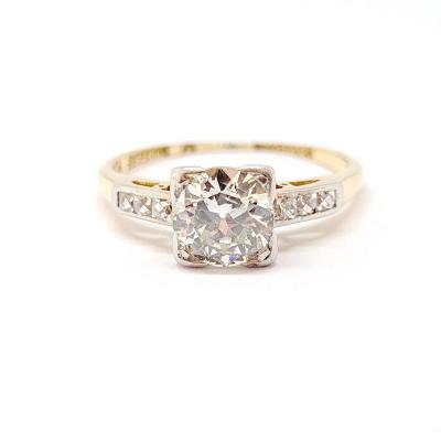 Art Deco Ring (1920 - 1935) 18k Yellow Gold Platinum Diamonds