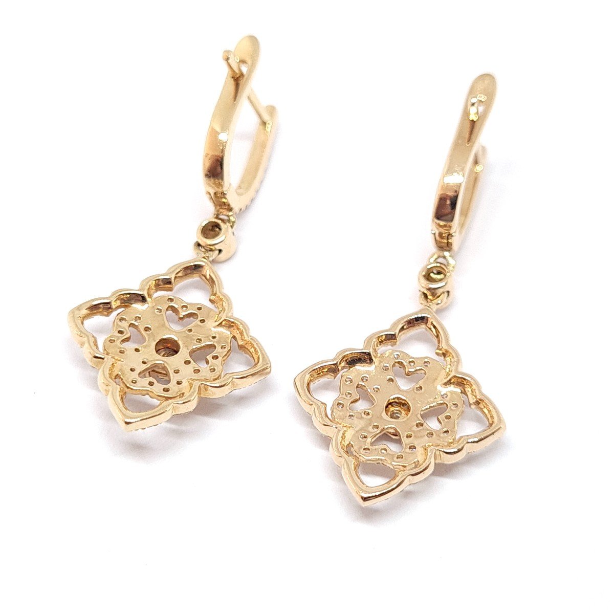 Pendants D’oreilles Dentelle Diamants Or Rose 18 Carats-photo-3