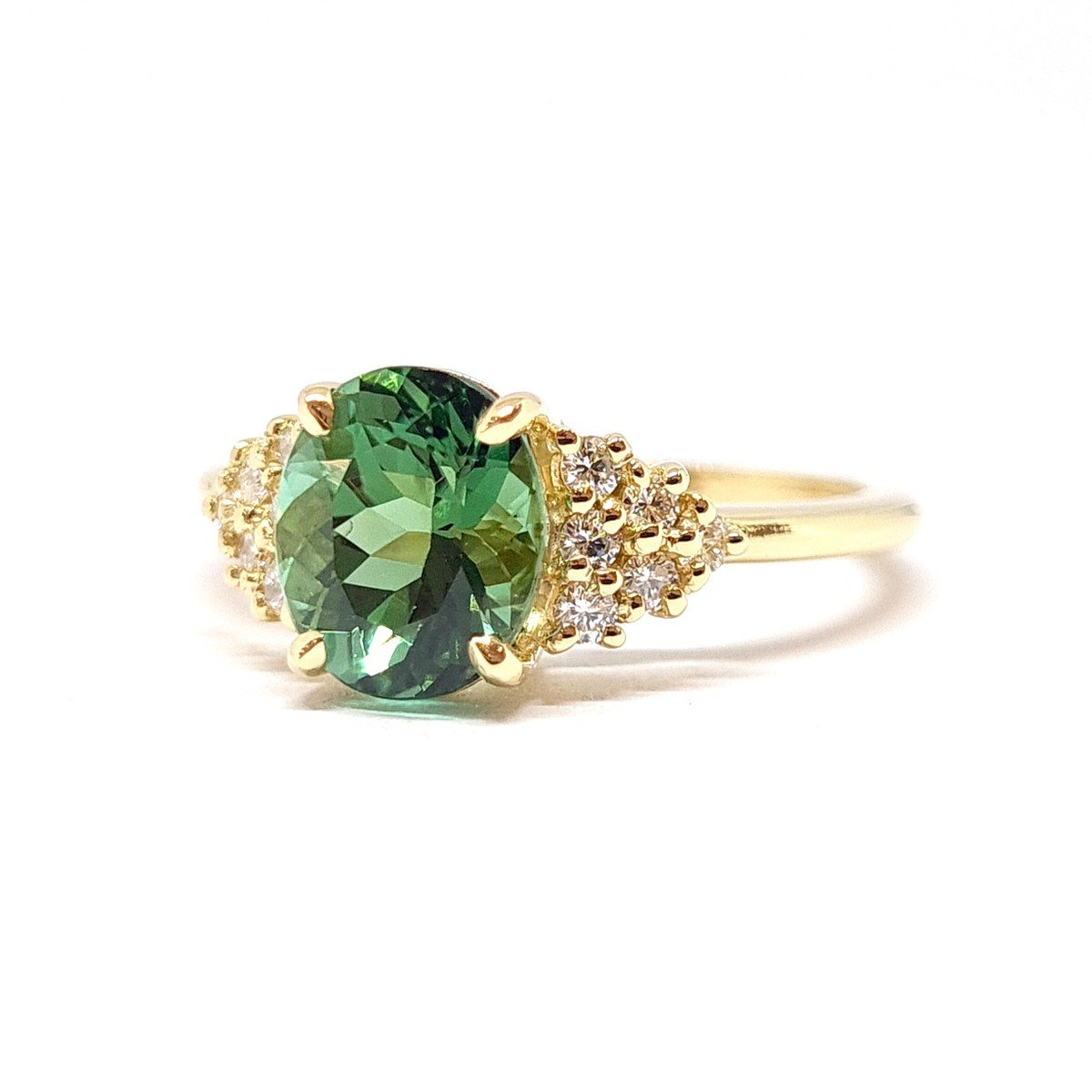 Bague Or Jaune Tourmaline Verte Ovale 6x4mm Ref. 37126