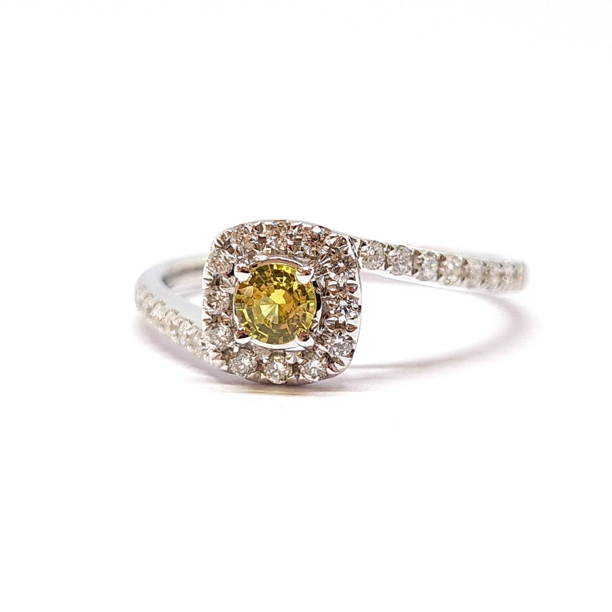 Yellow Sapphire Diamonds 18 Carats White Gold Ring-photo-2