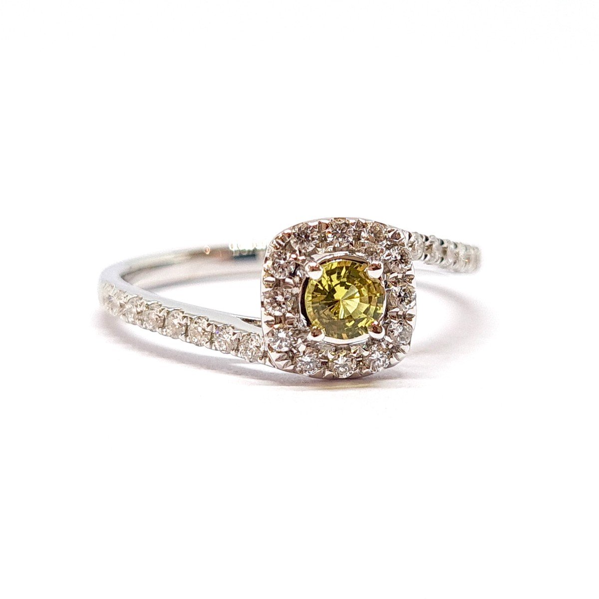 Yellow Sapphire Diamonds 18 Carats White Gold Ring-photo-4