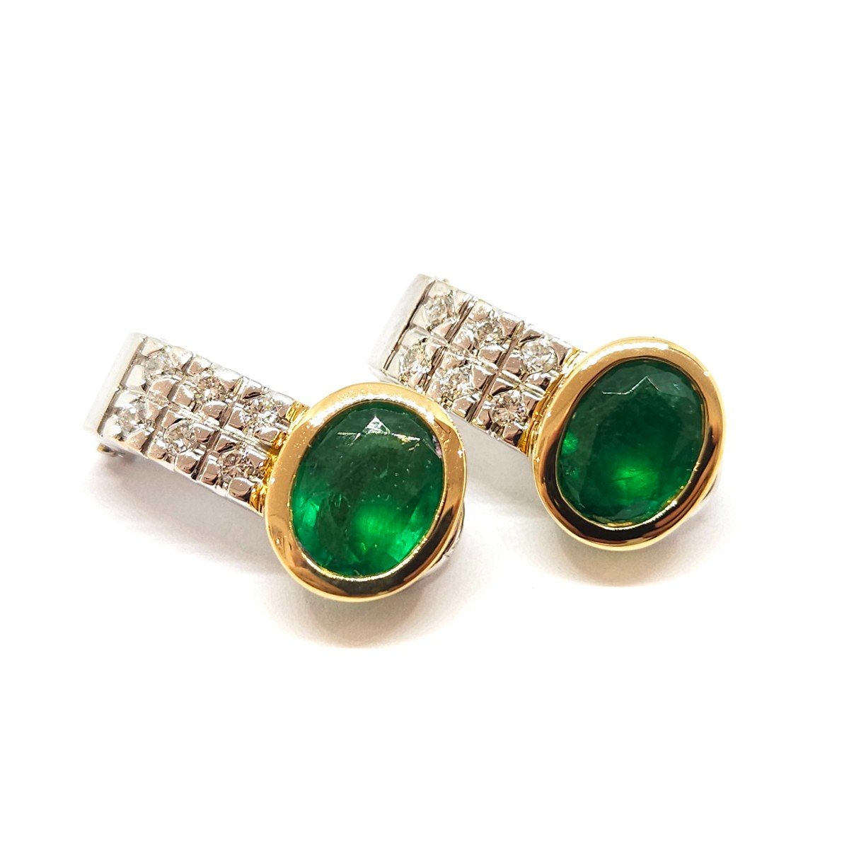 Vintage Emerald Diamond Two 18k Gold Earrings-photo-2