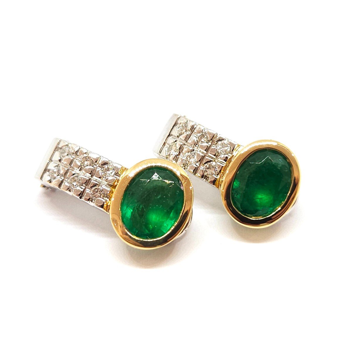 Proantic: Boucles D’oreilles Vintage émeraudes Diamants Deux Ors 18