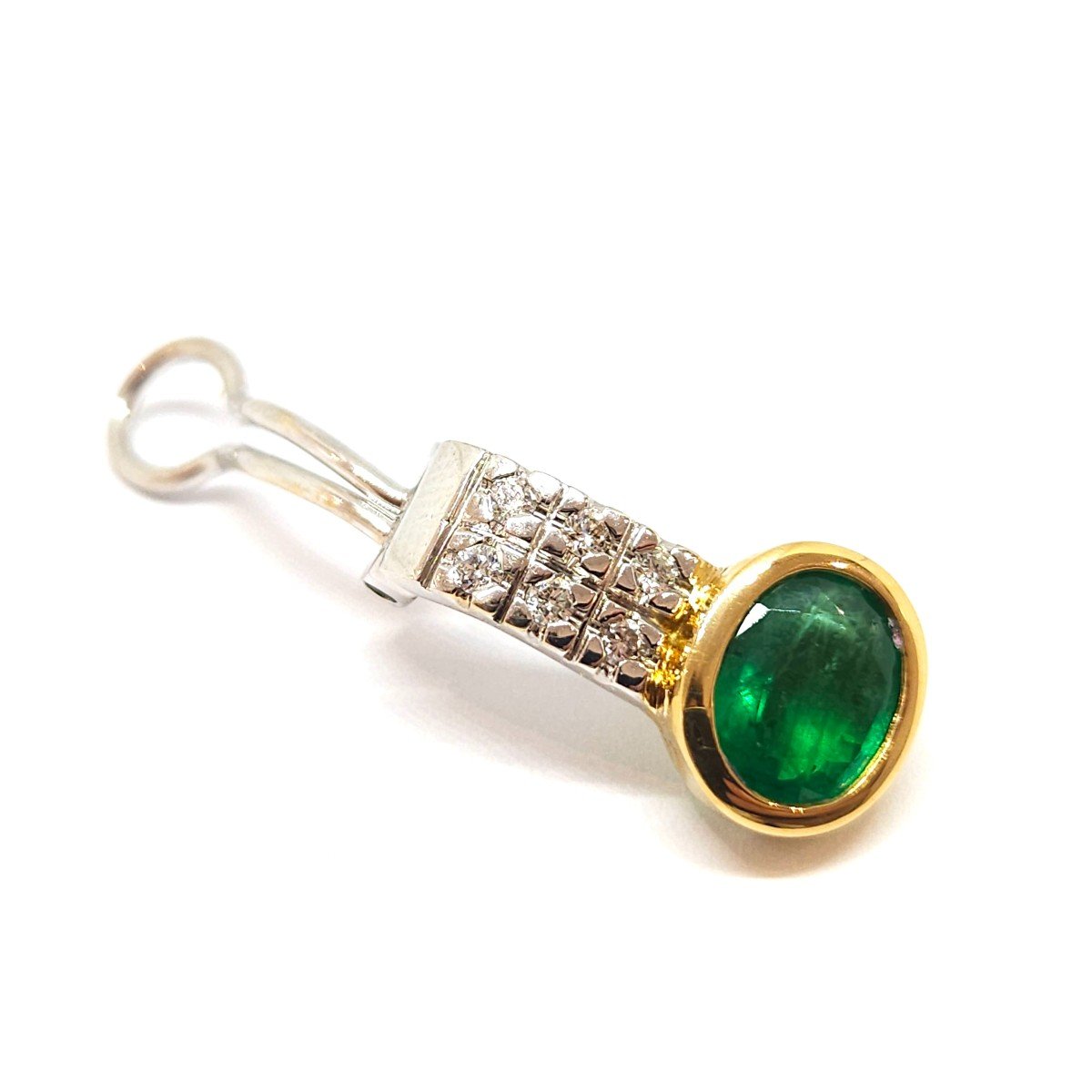 Vintage Emerald Diamond Two 18k Gold Earrings-photo-3