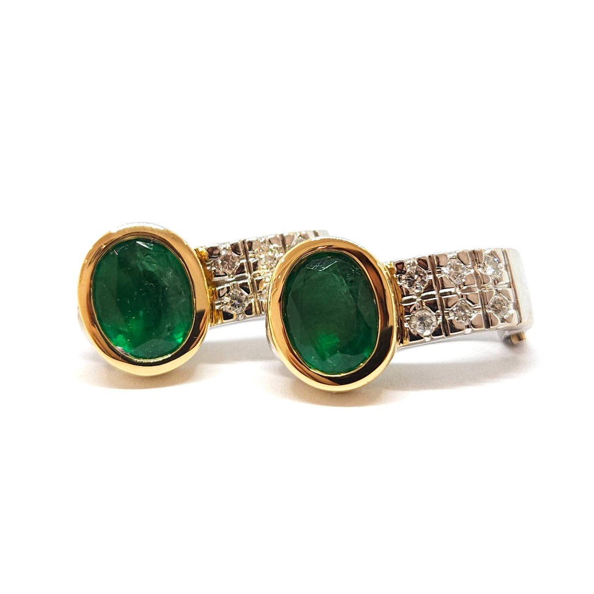 Vintage Emerald Diamond Two 18k Gold Earrings