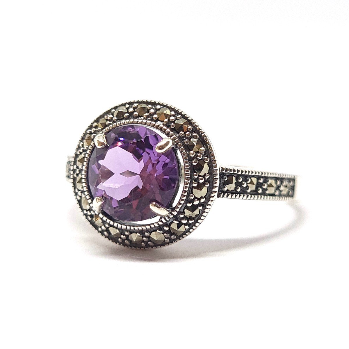 Bague Argent 925 Et Améthyste S&G - Taille 57 - Vert Pale - Sans Emballage