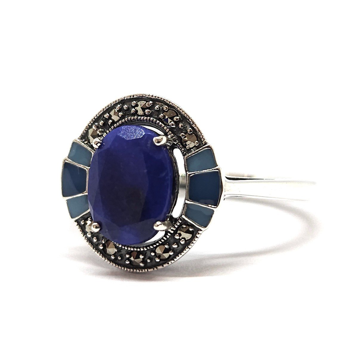 Lapis Lazuli Enamel Ring Silver 925/1000-photo-2