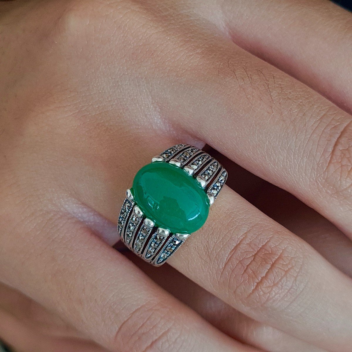 Bague Agate Vert Argent 925/1000-photo-3