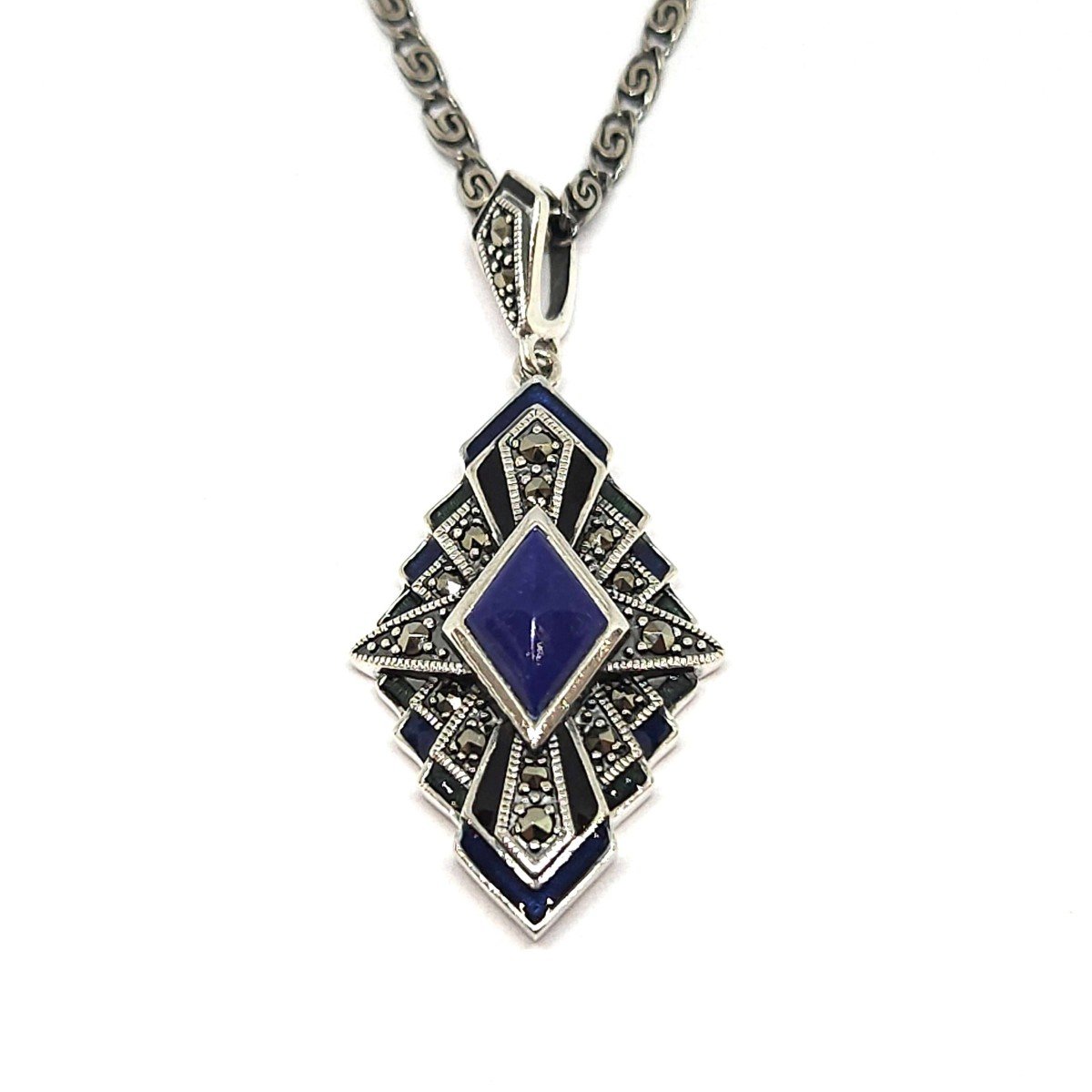 Lapis Lazuli Enamel Necklace 925/1000 Silver
