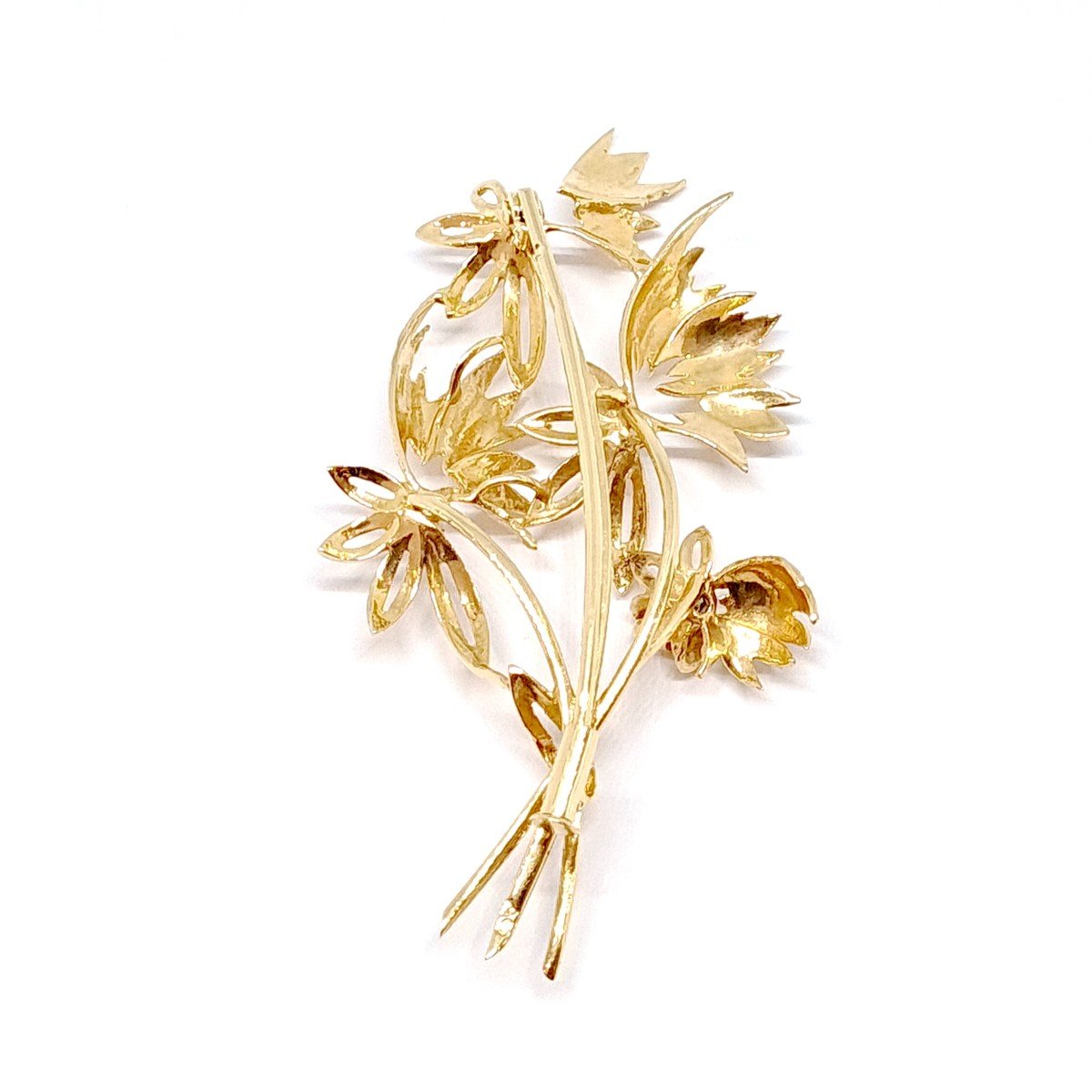 Broche Ancienne “bouquet De Fleurs” Or Jaune 18 Carats Diamants-photo-4
