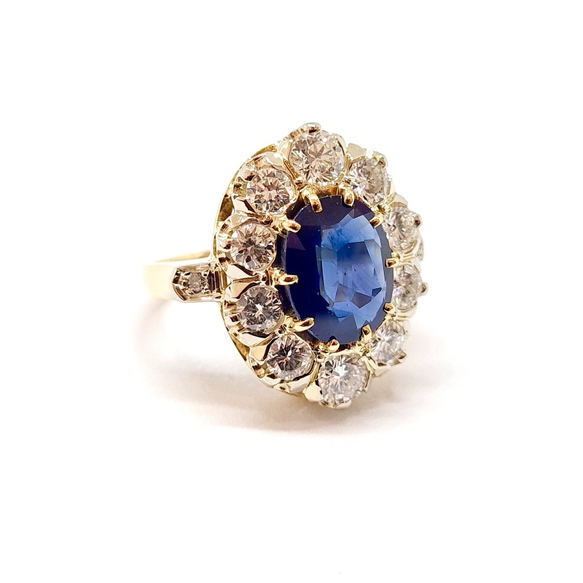 Bague Ancienne En Or 18 Carats Sertie D'un Saphir Et De Diamants – Bijou Vintage – Occasion