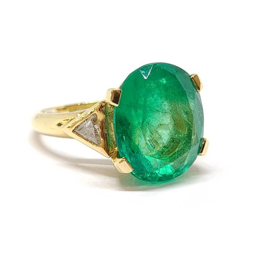 Bague émeraude Et Diamants En Or Jaune 18 Carats - Taille 49.5 - Poids 2.29g - Occasion Très Bon état