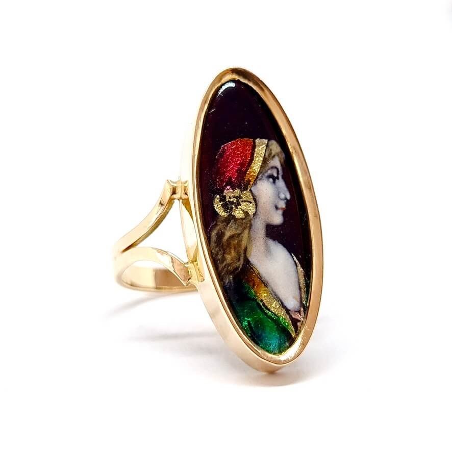Pendentif Médaillon Vintage En Or 18k Avec émail De Limoges - Occasion - Bijou Ancien