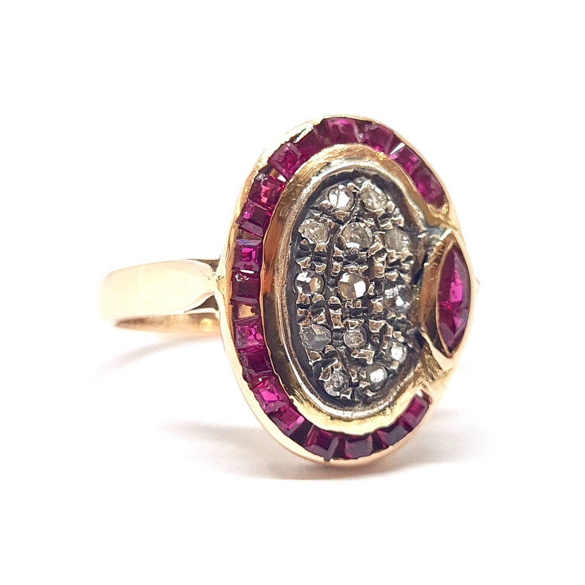 Bague Trio Rubis Rose Simulé Plaqué Or Rose 14 Carats - Argent 925 - Taille Personnalisable - Neuf