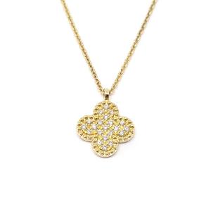 Collier Trèfle Pavage Diamants Or Jaune 18 Carats