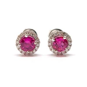 Pink Ruby Diamonds 18 Carats White Gold Earrings