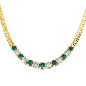 Vintage Emerald Diamond Two 18k Gold Necklace