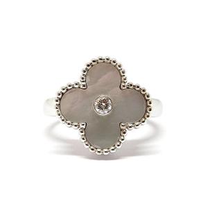 Van Cleef Alhambra Mother Of Pearl Diamond 18 Carat White Gold Ring