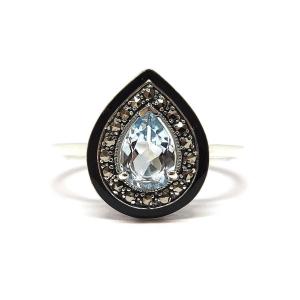 Bague Topaze Bleue &eacute;mail Argent 925/1000