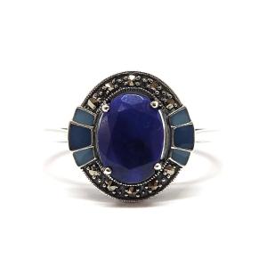 Bague Lapis Lazuli émail Argent 925/1000