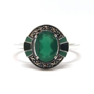 Bague Agate Verte émail Argent 925/1000