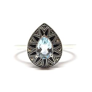 925/1000 Silver Enamel Blue Topaz Ring