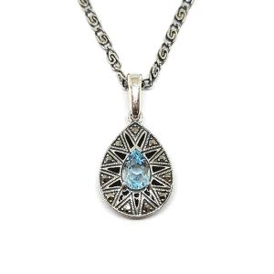 Collier Topaze Bleue émail Argent 925/1000