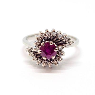 Antique 18k White Gold Ruby & Diamond Ring