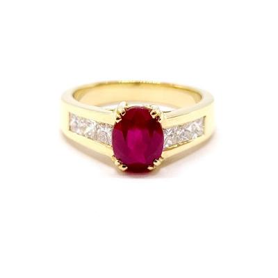  Bague Ancienne Or Jaune 18 Carats Rubis Diamants