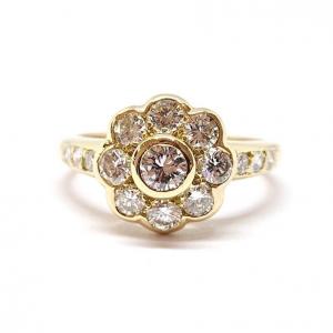 Bague Fleur Or Jaune 18 Carats Diamants