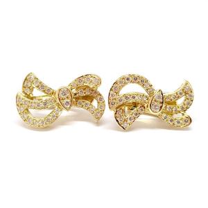 Boucles D&rsquo;oreilles Noeud Or Jaune 18 Carats Diamants