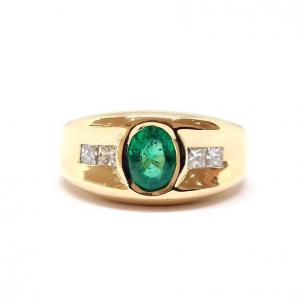 18k Yellow Gold Diamond Emerald Ring