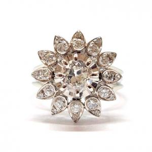 Antique Flower Diamonds 18k White Gold Ring
